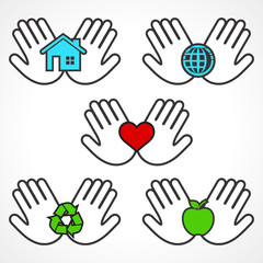 Set of environment icons with human hands stock vector
