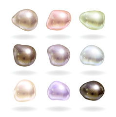 Natural not spherical multi-colored pearls.