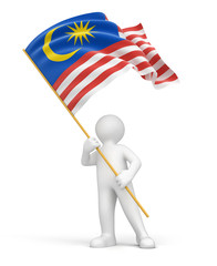 Man and Malaysia flag (clipping path included)