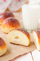 Sugar buns with milk, copy space for your text