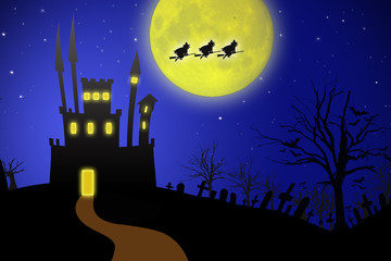 Halloween night background with creepy castle