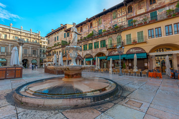 Piazza delle Erbe and Palazzo Maffei, Verona, Italy - obrazy, fototapety, plakaty