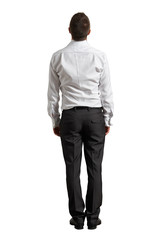 back view of businessman looking up