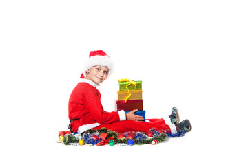 Santa holding a gift