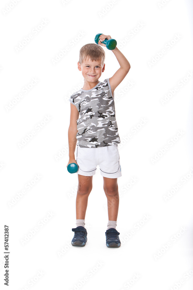 Wall mural boy with dumbbells