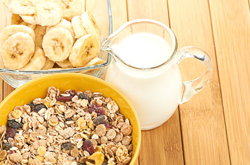 Delicious and healthy cereal in bowl with milk