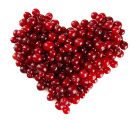 Ripe red cranberries, isolated on white.