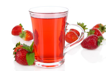 Delicious strawberry tea isolated on white