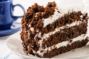 Chocolate crumb cake with white icing