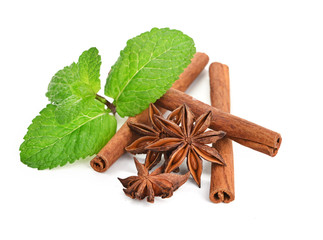 Sticks of cinnamon with mint and anise