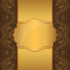 Luxury gold frame on a brown background with a vintage pattern - 57419709