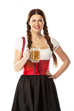 young and beautiful woman in a traditional Bavarian dress