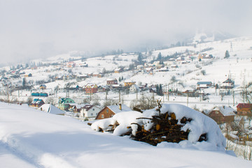 winter village in snow