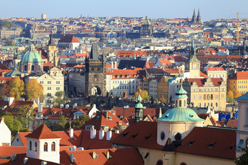Fototapeta na wymiar Autumn Prague City and its Towers, Czech Republic