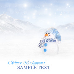 Winter background with a cute snowman