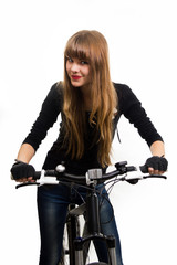 Fototapeta na wymiar The young girl with bike.
