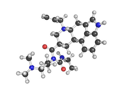 Cabergoline drug, chemical structure. Used in Parkinson's diseas