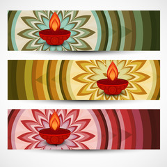 Beautiful diwali rangoli colorful set of headers vector design