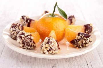 slice of tangerine with chocolate