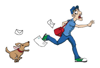 Postman running away from an angry dog