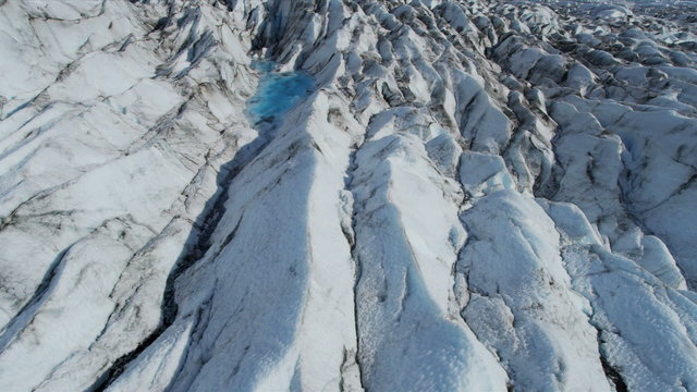 Aerial view of melting ice glacier Knik Glacier, Alaska