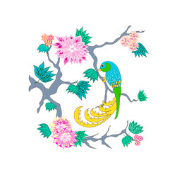 Background with ornament and parrot. Vector.