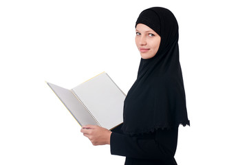 Young muslim female student with books