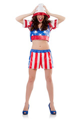 Woman boxer in uniform with US symbols
