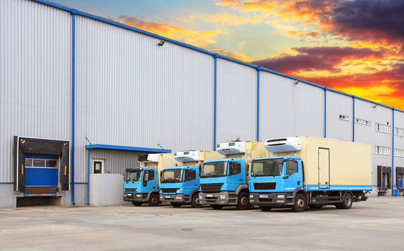 Transport Trucks Docking in warehouse