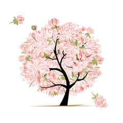 Pink floral tree, sketch for your design