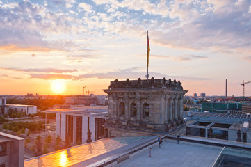 sunset on German Parliament or Bundestag, Berlin