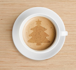 coffee cup with christmas tree shape on foam