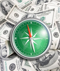 compass over hundred dollars. Finance concept.