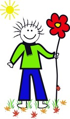 Niño feliz con flor en otoño