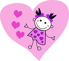 Niña feliz y corazones