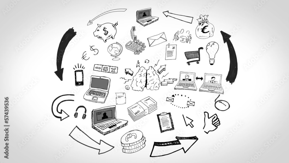 Poster black white animation of having idea and developing a plan