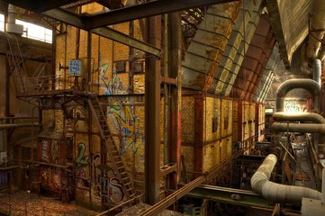 Old furnaces in an abandoned hall