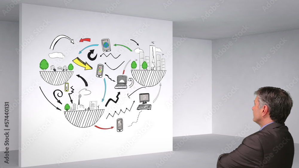 Poster lobal inflcolored animation showing 3d room and guences