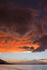 Mammatus clouds at sunset ahead of violent thunderstorm