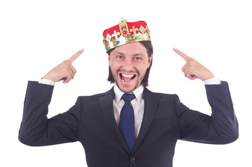 Businessman with crown isolated on white
