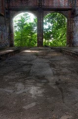 Old Abandoned hall with open doors