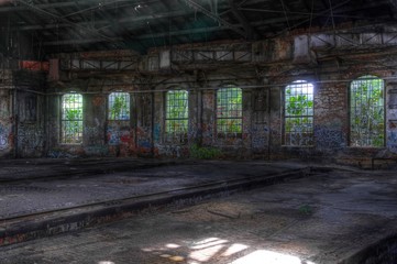 Abandoned hall with windows