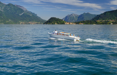 Speedboat leaving Menaggio for Bellagio, Lago di Como, Italy