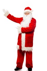 Fototapeta na wymiar Santa Claus showing with gestures something 
