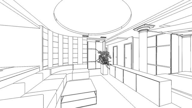 illustration of an outline sketch of a interior.