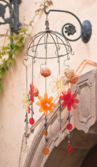 Glass wind chime hanging outside