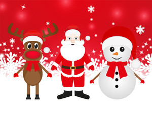 Christmas reindeer, snowman and Santa Claus in a forest