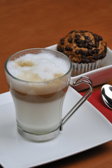 latte macchiato and chocolate muffins