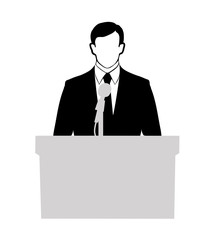 silhouette of the person addressing public at a microphone