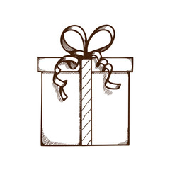 Present box with ribbon and bow.